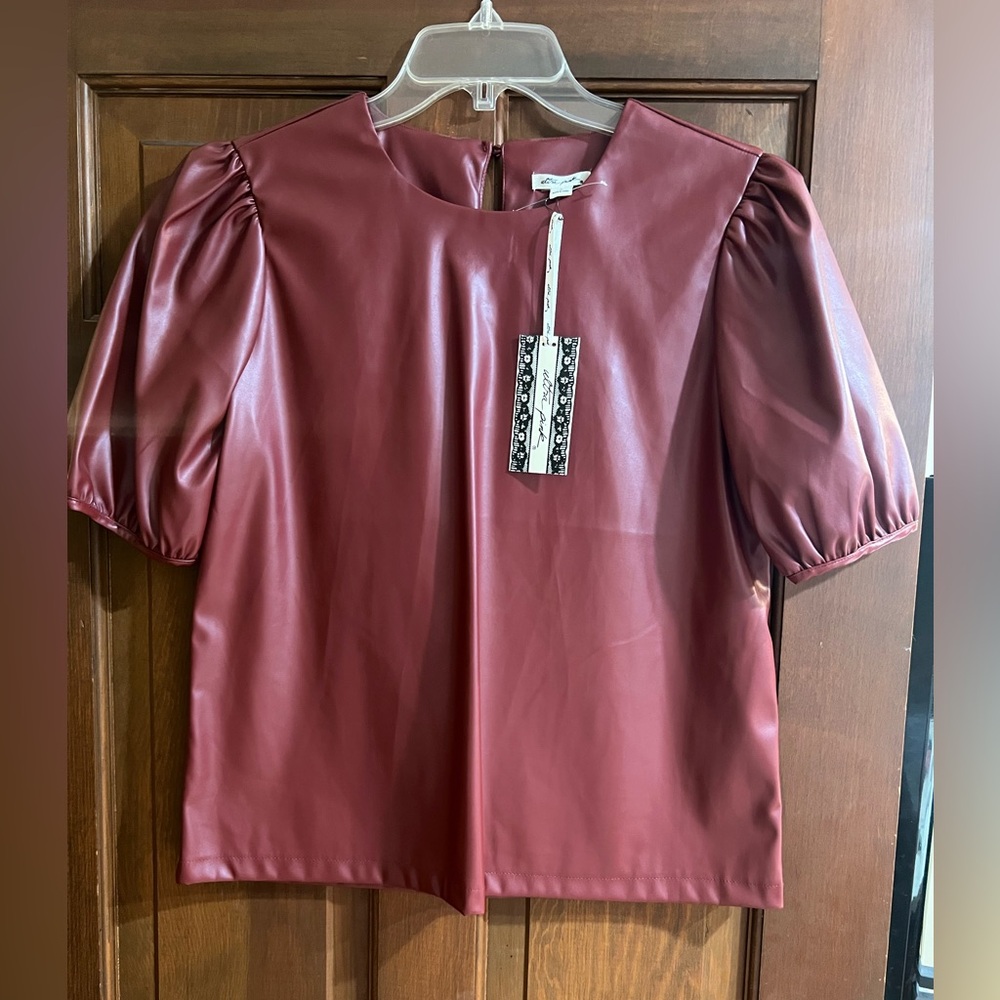 Maroon faux leather top nwt size m